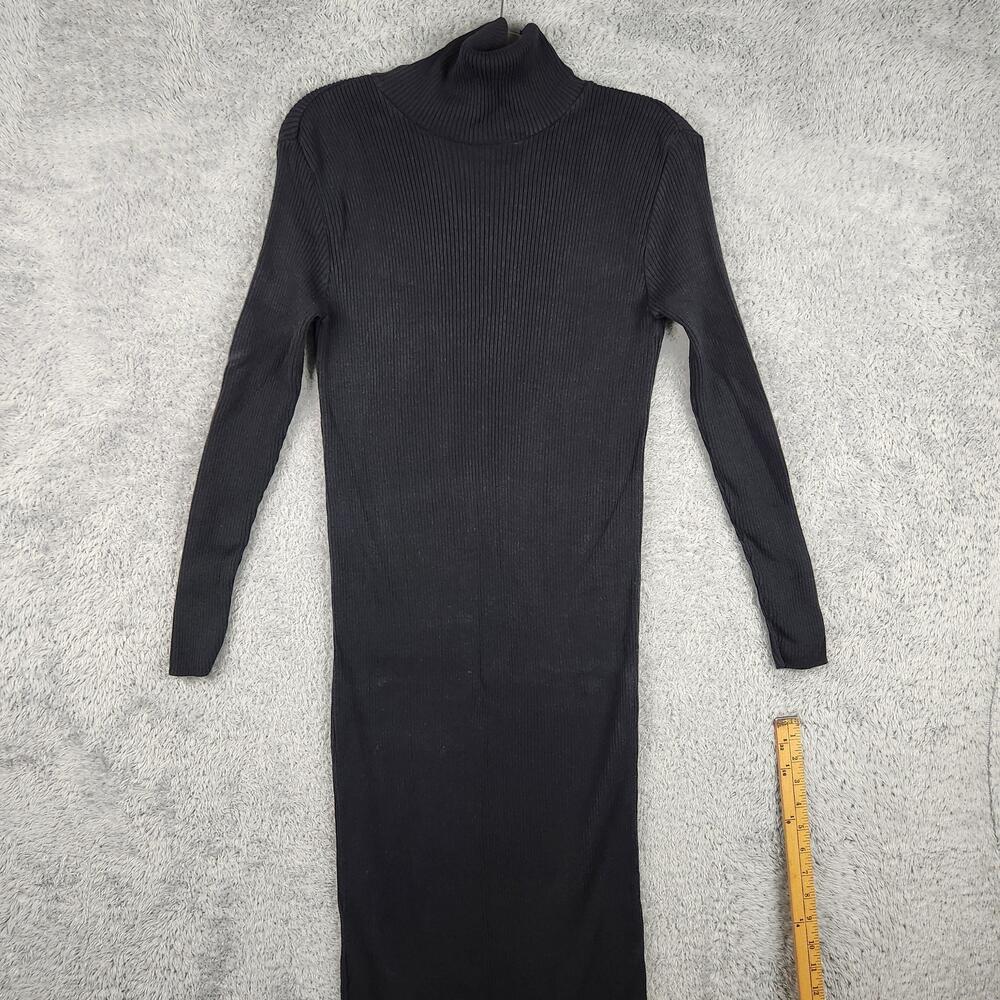 Vintage 90s Sweater Dress Womens Medium Gray Turtleneck Knit Bodycon Long USA